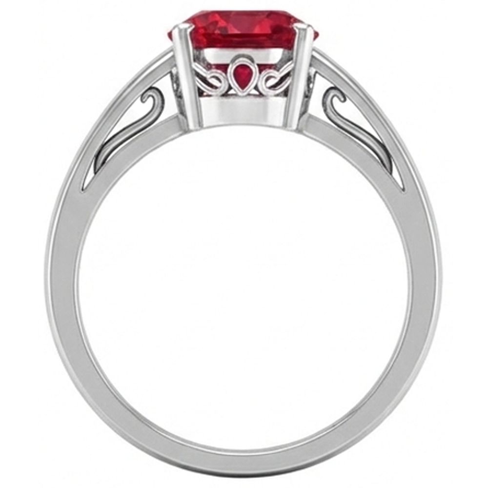 Natural Real ( Not Lab Grown )  Prong Set Oval Cut 2 Carat Red Ruby Ring 14K WG