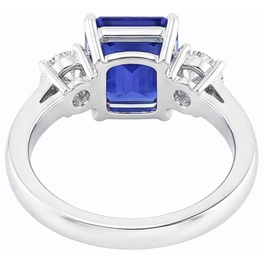 Natural Real ( Not Lab Grown )  Radiant 3 Stone Ring Blue Sapphire & Accents 6 Carats Ladies Jewelry