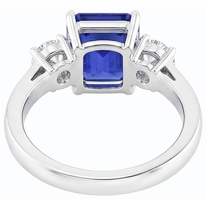 Natural Real ( Not Lab Grown )  Radiant 3 Stone Ring Blue Sapphire & Accents 6 Carats Ladies Jewelry