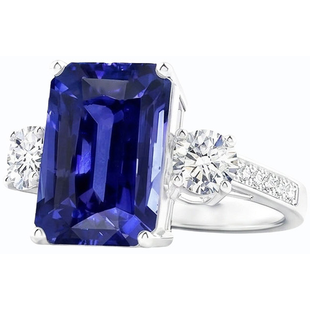 Natural Real ( Not Lab Grown )  Radiant 3 Stone Ring Blue Sapphire & Accents 6 Carats Ladies Jewelry