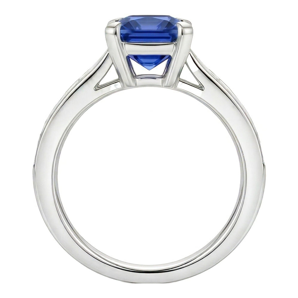 Natural Real ( Not Lab Grown )  Radiant Sapphire Engagement Ring 2 Carats Baguette Accents Channel Set