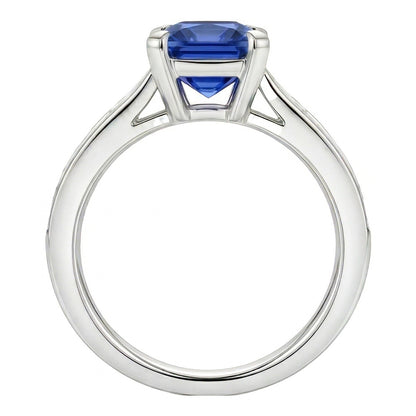 Natural Real ( Not Lab Grown )  Radiant Sapphire Engagement Ring 2 Carats Baguette Accents Channel Set