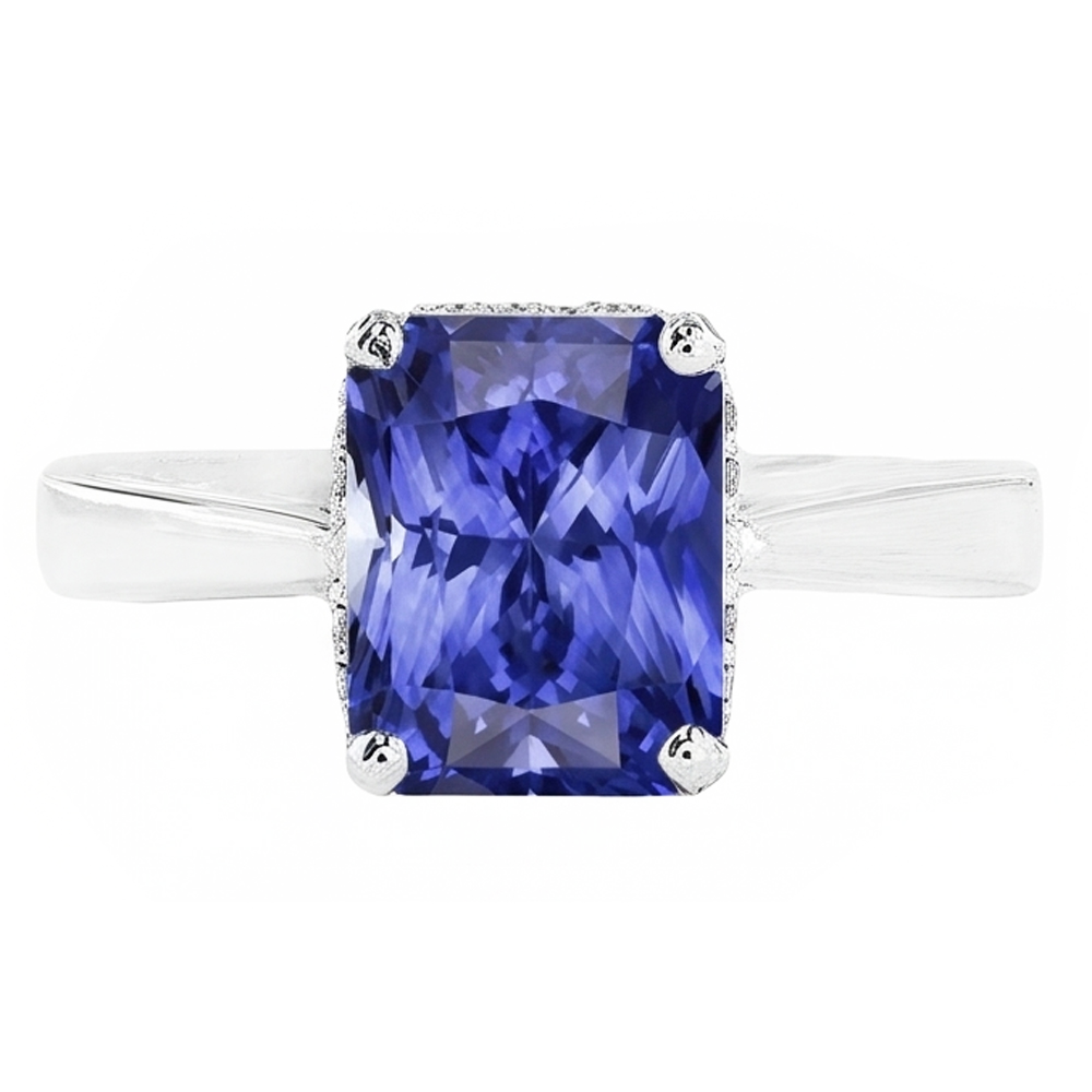 Natural Real ( Not Lab Grown )  Radiant Solitaire 2 Carats Blue Sapphire Ring Reversed Tapered Shank