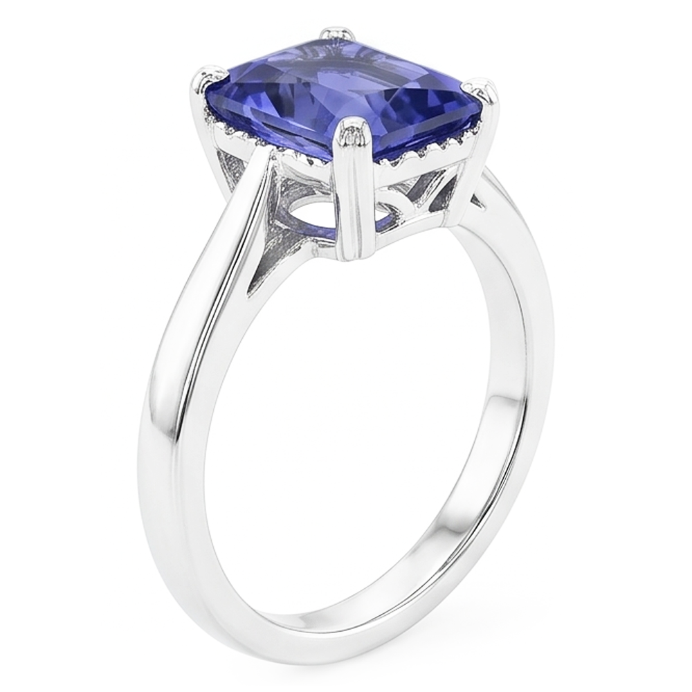 Natural Real ( Not Lab Grown )  Radiant Solitaire 2 Carats Blue Sapphire Ring Reversed Tapered Shank