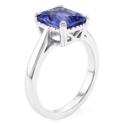 Natural Real ( Not Lab Grown )  Radiant Solitaire 2 Carats Blue Sapphire Ring Reversed Tapered Shank