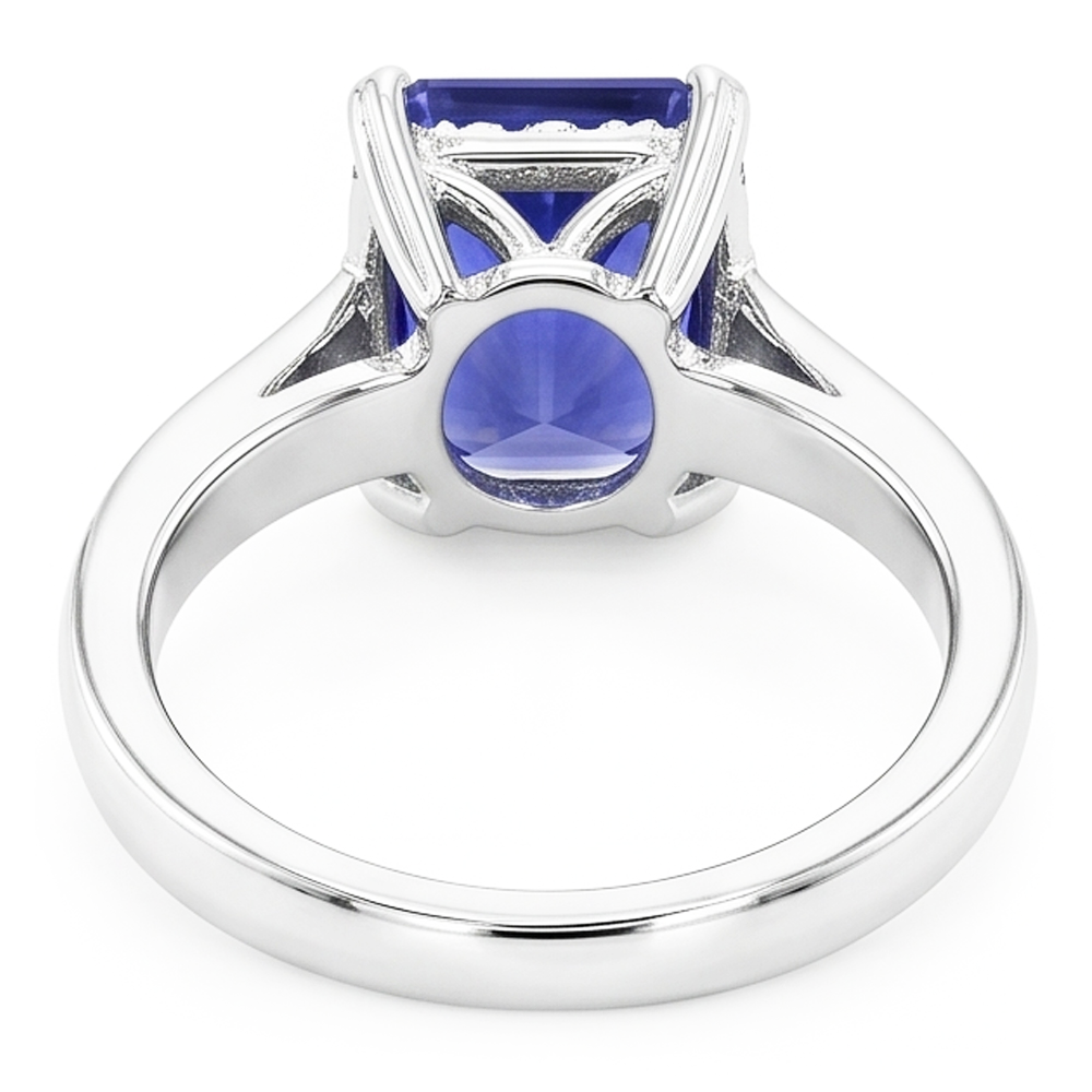Natural Real ( Not Lab Grown )  Radiant Solitaire 2 Carats Blue Sapphire Ring Reversed Tapered Shank