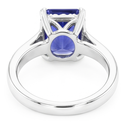 Natural Real ( Not Lab Grown )  Radiant Solitaire 2 Carats Blue Sapphire Ring Reversed Tapered Shank