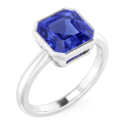 Natural Real ( Not Lab Grown )  Radiant Solitaire Women's Ring Bezel Set Ceylon Sapphire 2 Carats
