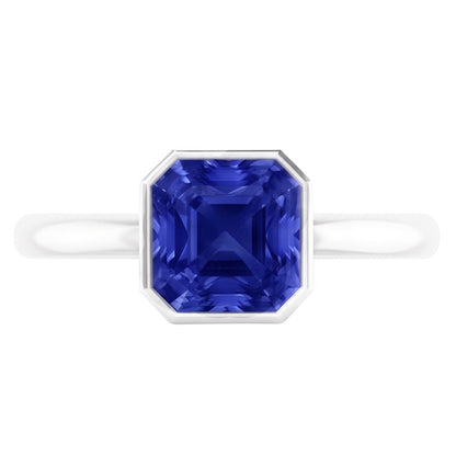 Natural Real ( Not Lab Grown )  Radiant Solitaire Women's Ring Bezel Set Ceylon Sapphire 2 Carats