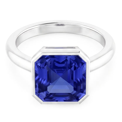 Natural Real ( Not Lab Grown )  Radiant Solitaire Women's Ring Bezel Set Ceylon Sapphire 2 Carats