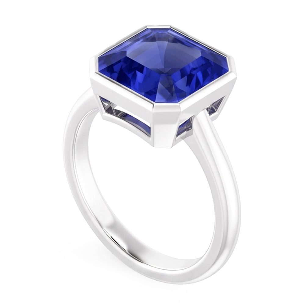 Natural Real ( Not Lab Grown )  Radiant Solitaire Women's Ring Bezel Set Ceylon Sapphire 2 Carats
