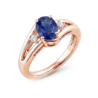 Natural Real ( Not Lab Grown )  Rose Gold 3 Stone Wedding Ring 2.25 Carats Oval Blue Sapphire Jewelry