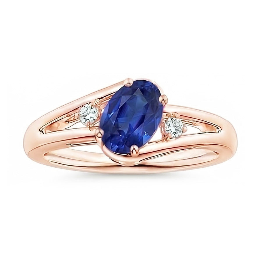 Natural Real ( Not Lab Grown )  Rose Gold 3 Stone Wedding Ring 2.25 Carats Oval Blue Sapphire Jewelry