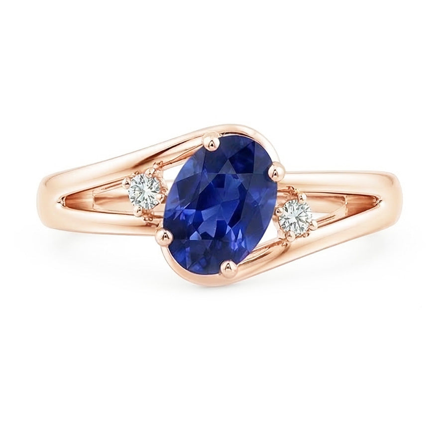 Natural Real ( Not Lab Grown )  Rose Gold 3 Stone Wedding Ring 2.25 Carats Oval Blue Sapphire Jewelry