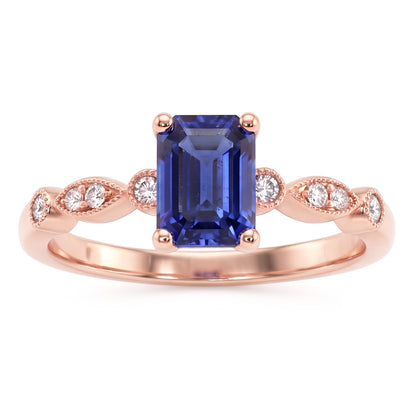 Natural Real ( Not Lab Grown )  Rose Gold Gemstone Ring Emerald Blue Sapphire With Accents 3.50 Carats