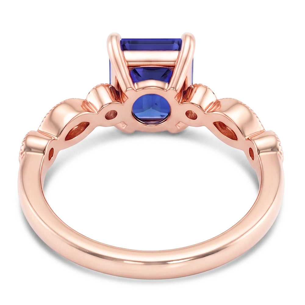 Natural Real ( Not Lab Grown )  Rose Gold Gemstone Ring Emerald Blue Sapphire With Accents 3.50 Carats