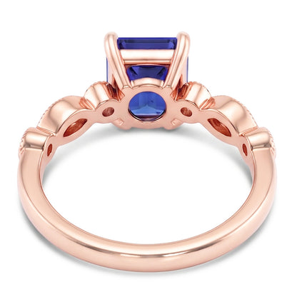 Natural Real ( Not Lab Grown )  Rose Gold Gemstone Ring Emerald Blue Sapphire With Accents 3.50 Carats