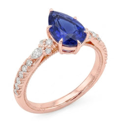 Natural Real ( Not Lab Grown )  Rose Gold Sapphire Solitaire Ring Pear Srilankan With Accents 5 Carats