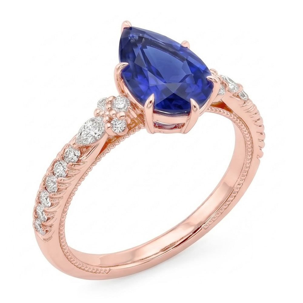 Natural Real ( Not Lab Grown )  Rose Gold Sapphire Solitaire Ring Pear Srilankan With Accents 5 Carats