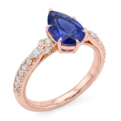 Natural Real ( Not Lab Grown )  Rose Gold Sapphire Solitaire Ring Pear Srilankan With Accents 5 Carats