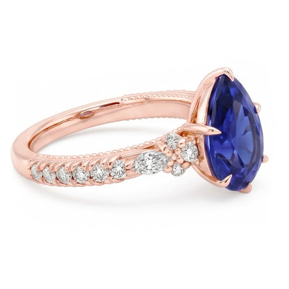Natural Real ( Not Lab Grown )  Rose Gold Sapphire Solitaire Ring Pear Srilankan With Accents 5 Carats