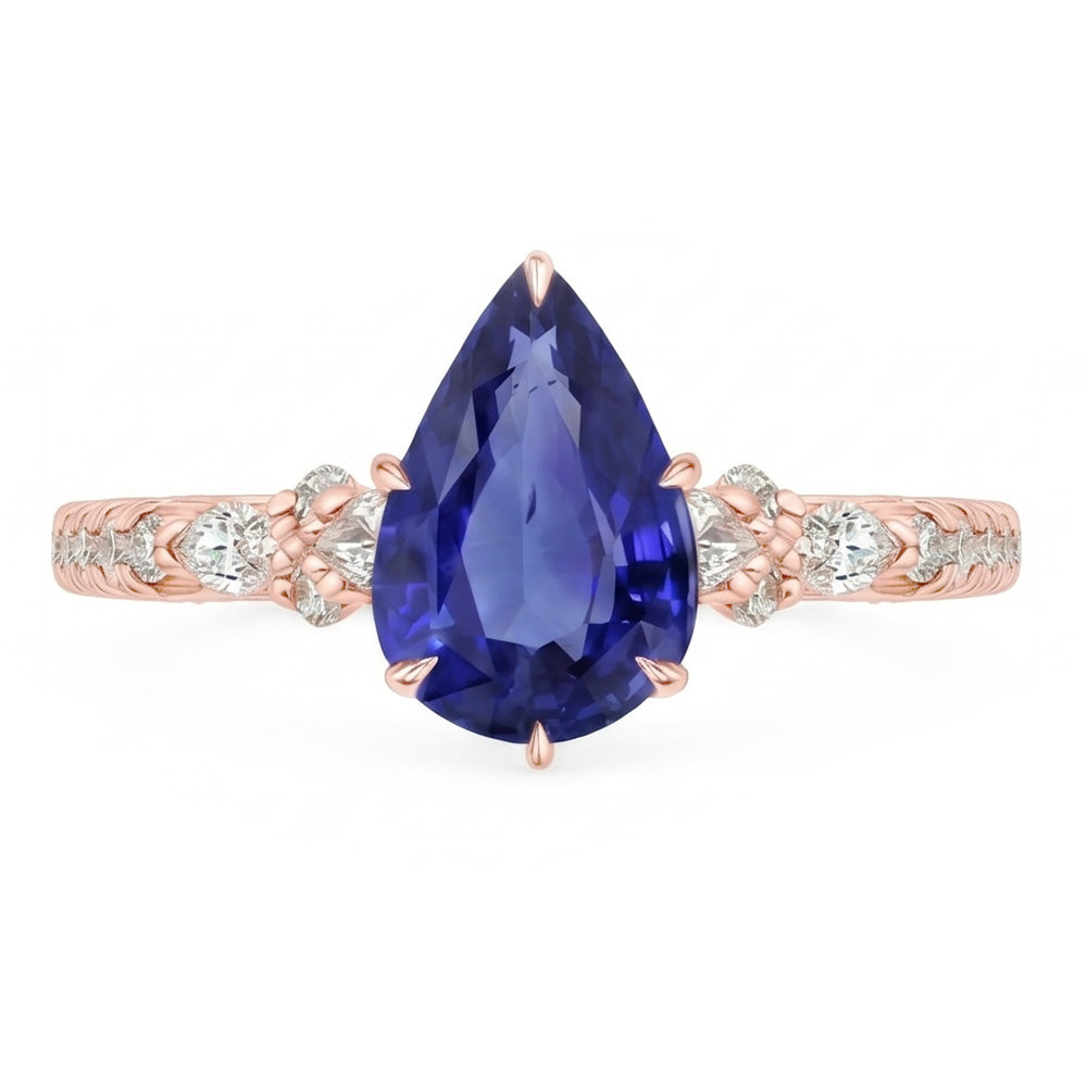Natural Real ( Not Lab Grown )  Rose Gold Sapphire Solitaire Ring Pear Srilankan With Accents 5 Carats