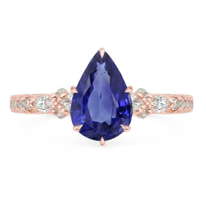 Natural Real ( Not Lab Grown )  Rose Gold Sapphire Solitaire Ring Pear Srilankan With Accents 5 Carats