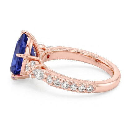 Natural Real ( Not Lab Grown )  Rose Gold Sapphire Solitaire Ring Pear Srilankan With Accents 5 Carats