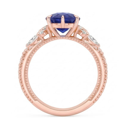 Natural Real ( Not Lab Grown )  Rose Gold Sapphire Solitaire Ring Pear Srilankan With Accents 5 Carats