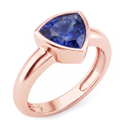 Natural Real ( Not Lab Grown )  Rose Gold Solitaire Ring 2 Carats Blue Sapphire Bezel Set Trillion Cut