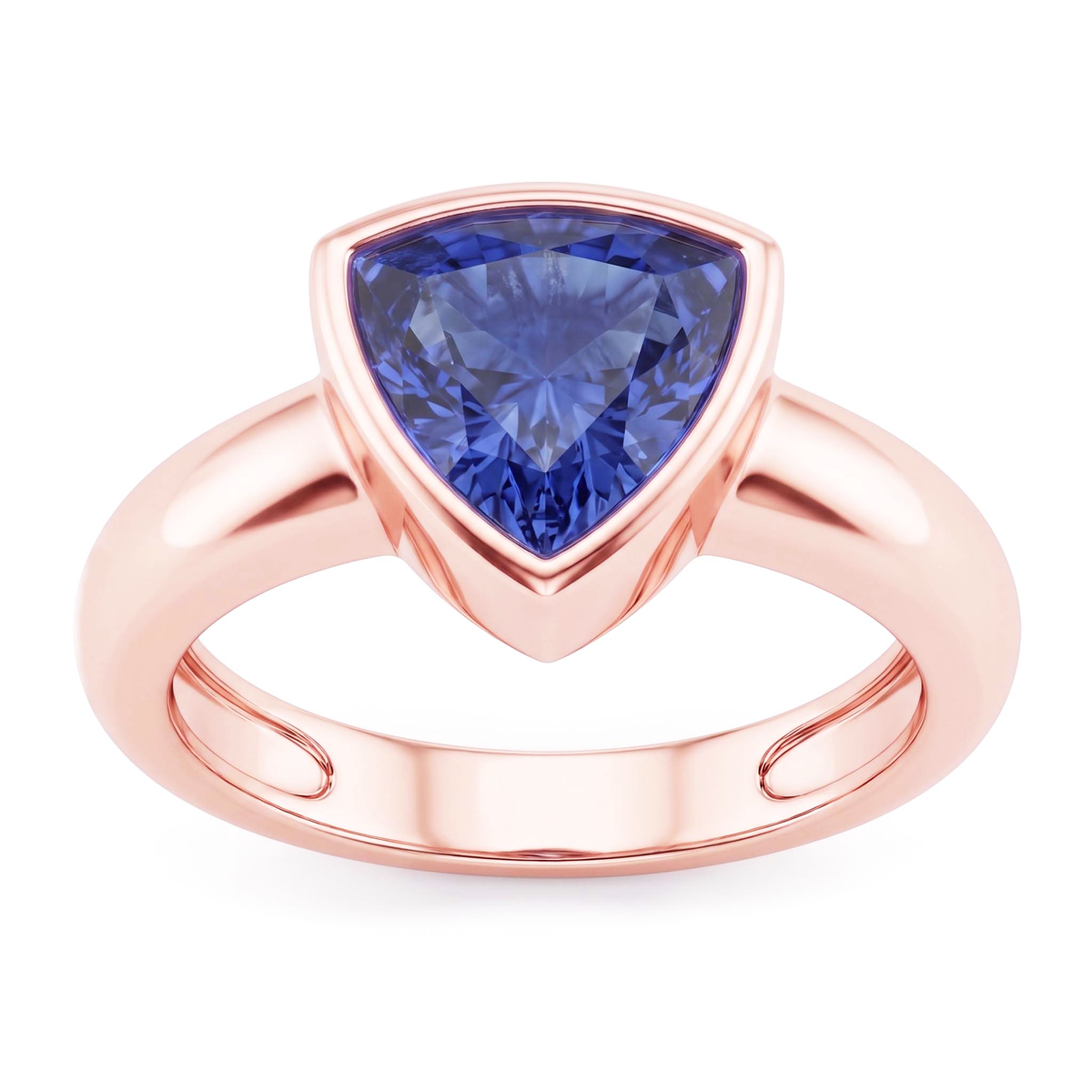 Natural Real ( Not Lab Grown )  Rose Gold Solitaire Ring 2 Carats Blue Sapphire Bezel Set Trillion Cut