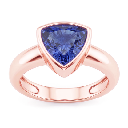 Natural Real ( Not Lab Grown )  Rose Gold Solitaire Ring 2 Carats Blue Sapphire Bezel Set Trillion Cut