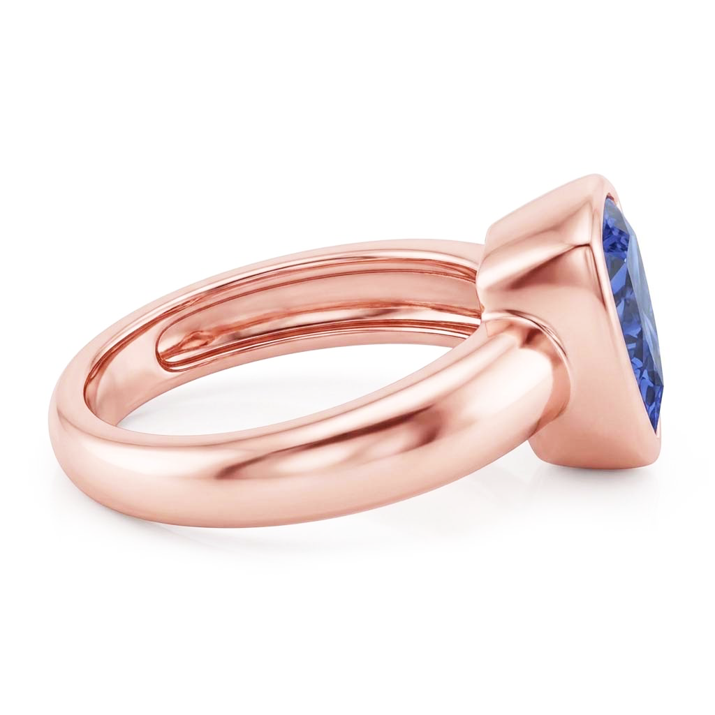 Natural Real ( Not Lab Grown )  Rose Gold Solitaire Ring 2 Carats Blue Sapphire Bezel Set Trillion Cut