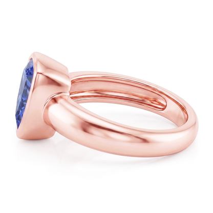 Natural Real ( Not Lab Grown )  Rose Gold Solitaire Ring 2 Carats Blue Sapphire Bezel Set Trillion Cut