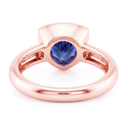 Natural Real ( Not Lab Grown )  Rose Gold Solitaire Ring 2 Carats Blue Sapphire Bezel Set Trillion Cut