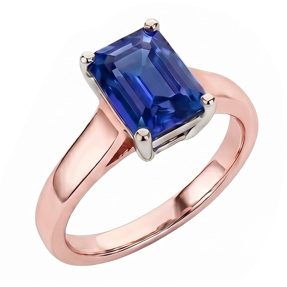Natural Real ( Not Lab Grown )  Rose Gold Solitaire Ring Emerald Ceylon Blue Sapphire 2 Carats