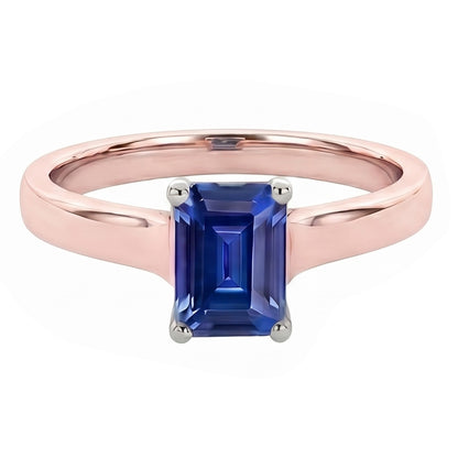 Natural Real ( Not Lab Grown )  Rose Gold Solitaire Ring Emerald Ceylon Blue Sapphire 2 Carats