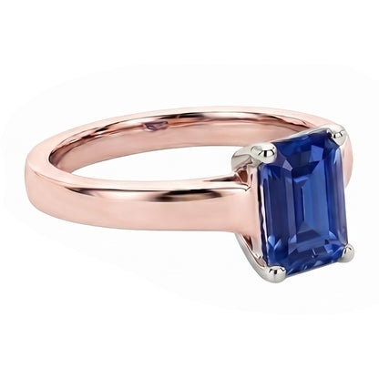 Natural Real ( Not Lab Grown )  Rose Gold Solitaire Ring Emerald Ceylon Blue Sapphire 2 Carats