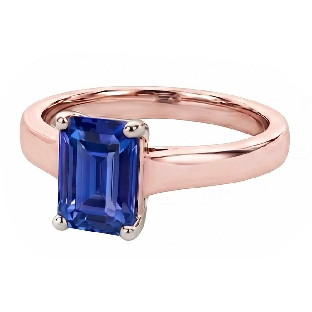 Natural Real ( Not Lab Grown )  Rose Gold Solitaire Ring Emerald Ceylon Blue Sapphire 2 Carats