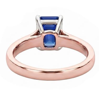 Natural Real ( Not Lab Grown )  Rose Gold Solitaire Ring Emerald Ceylon Blue Sapphire 2 Carats