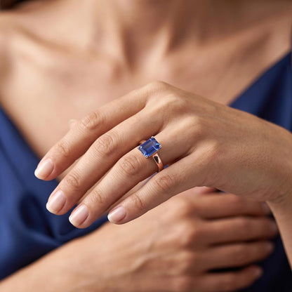 Natural Real ( Not Lab Grown )  Rose Gold Solitaire Ring Emerald Ceylon Blue Sapphire 2 Carats