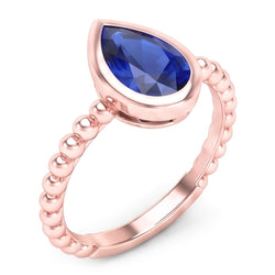Natural Real ( Not Lab Grown )  Rose Gold Solitaire Ring Pear Blue Sapphire 1.50 Carats Bezel Set