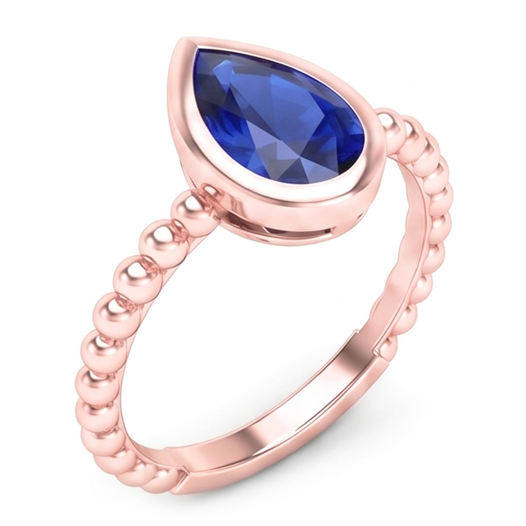 Natural Real ( Not Lab Grown )  Rose Gold Solitaire Ring Pear Blue Sapphire 1.50 Carats Bezel Set
