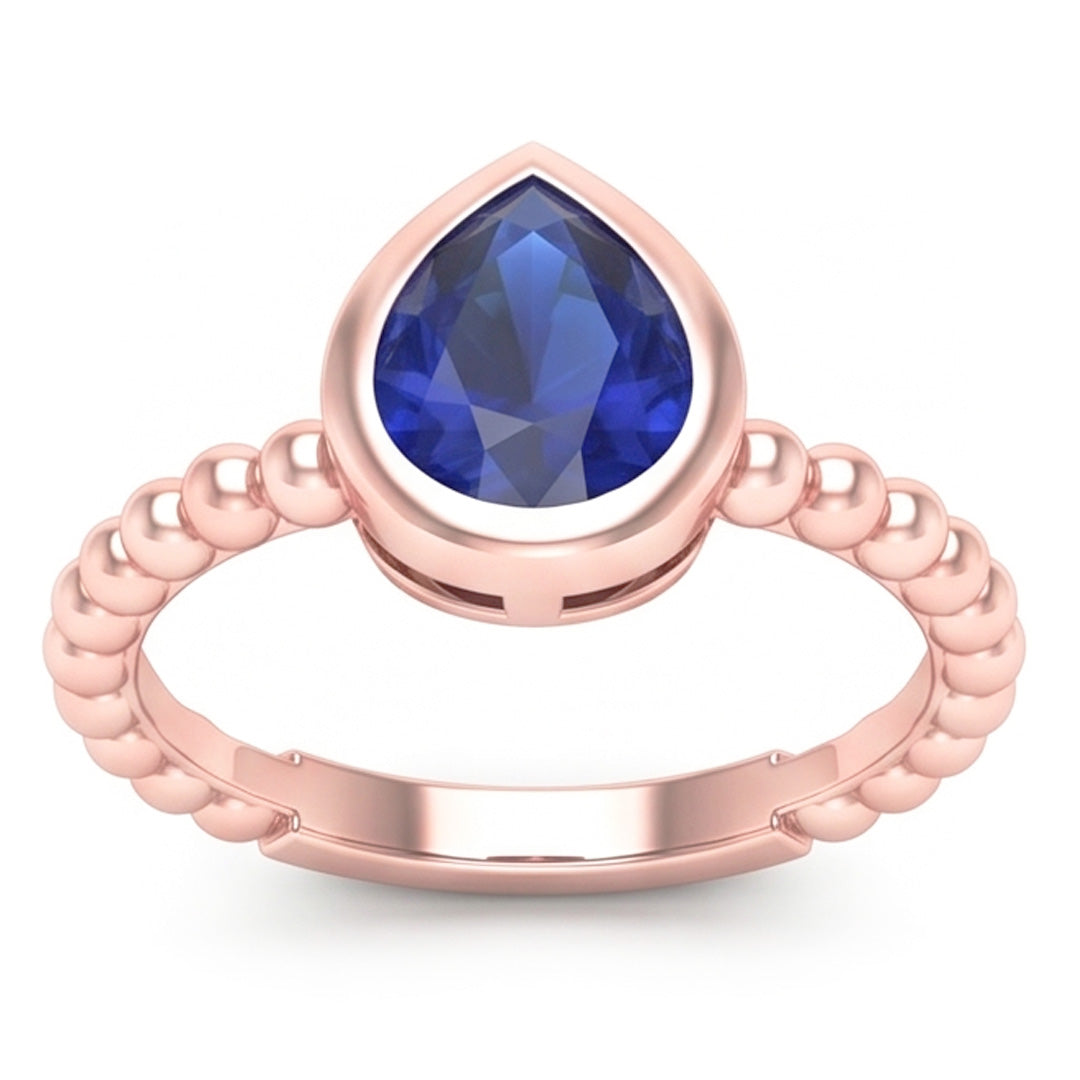 Natural Real ( Not Lab Grown )  Rose Gold Solitaire Ring Pear Blue Sapphire 1.50 Carats Bezel Set
