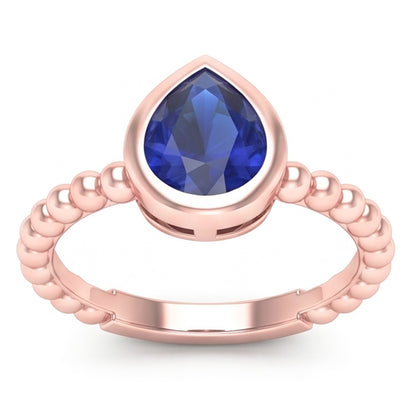 Natural Real ( Not Lab Grown )  Rose Gold Solitaire Ring Pear Blue Sapphire 1.50 Carats Bezel Set