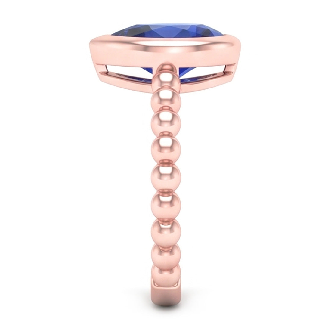 Natural Real ( Not Lab Grown )  Rose Gold Solitaire Ring Pear Blue Sapphire 1.50 Carats Bezel Set