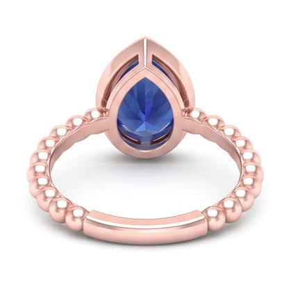 Natural Real ( Not Lab Grown )  Rose Gold Solitaire Ring Pear Blue Sapphire 1.50 Carats Bezel Set