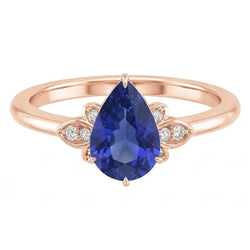 Natural Real ( Not Lab Grown )  Rose Gold Solitaire With Accents Ring Pear Ceylon Sapphire 3 Carats