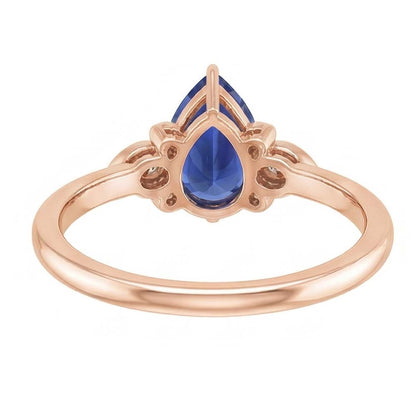 Natural Real ( Not Lab Grown )  Rose Gold Solitaire With Accents Ring Pear Ceylon Sapphire 3 Carats