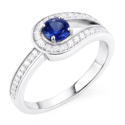 Natural Real ( Not Lab Grown )  Round Blue Sapphire With Accents Ring Split Shank Style 1.50 Carats